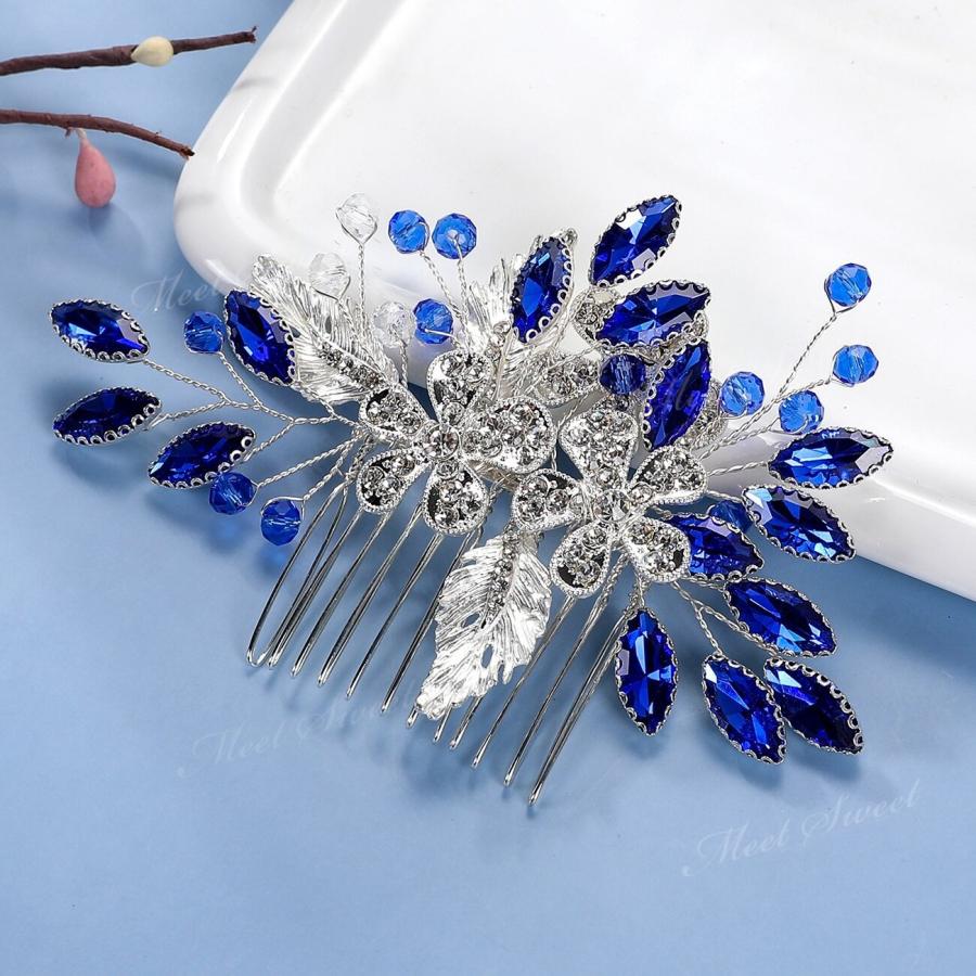 ヘッドドレス コーム ヘアコーム ヘアアクセサリー 二次会 発表会 結婚式 花嫁 和装 着物 卒業式 パーティー ウェディング ブライダル シルバー ゴールド ブルー - 画像 (5)