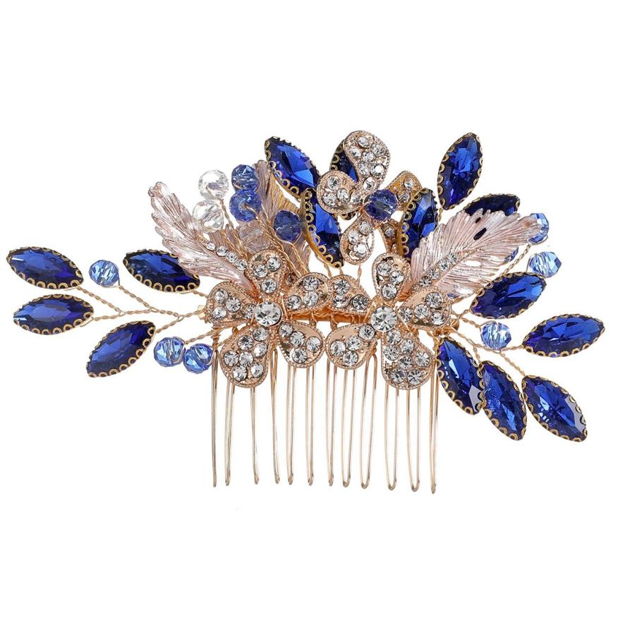 ヘッドドレス コーム ヘアコーム ヘアアクセサリー 二次会 発表会 結婚式 花嫁 和装 着物 卒業式 パーティー ウェディング ブライダル シルバー ゴールド ブルー - 画像 (6)