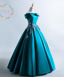 カラードレス ウエディングドレス コンサート 二次会 演奏会 パーティードレス コンクール 舞台 ロングドレス 発表会 グリーン オフショルダー ステージ衣装