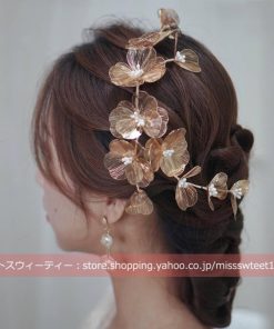 ウエディング ヘッドドレス フラワー ゴールド 花 髪飾り 花嫁 ウェディング 結婚式 発表会 演奏会 披露宴 ブライダル パーティー 二次会 ヘアアクセサリー
