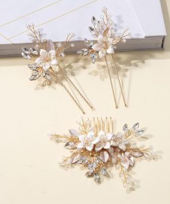 ウェディングヘッドドレス 小花 フラワー コーム Uピン セット 結婚式 髪飾り 前撮り 二次会 発表会 演奏会 ブライダル パーティー 花嫁 披露宴 着物 ゴールド