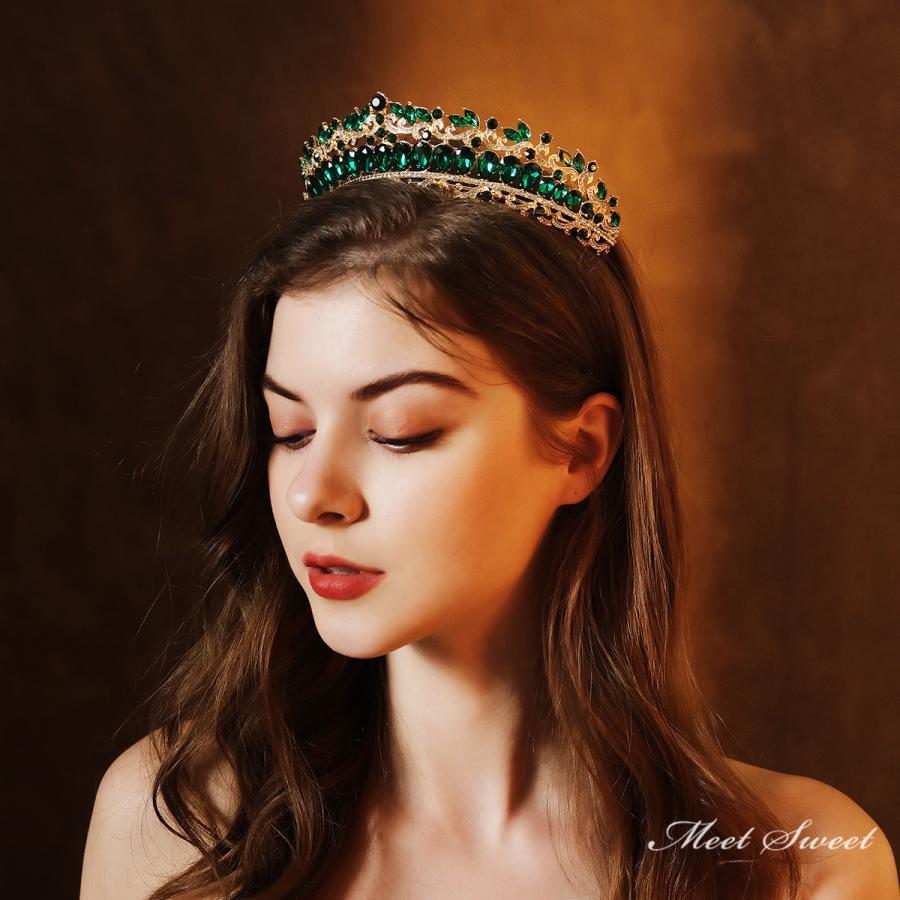 ウェディングヘッドドレス ティアラ プリンセス 結婚式 前撮り 二次会 発表会 演奏会 ブライダル パーティー 花嫁 レッド グリーン ブルー シルバー ゴールド - 画像 (3)