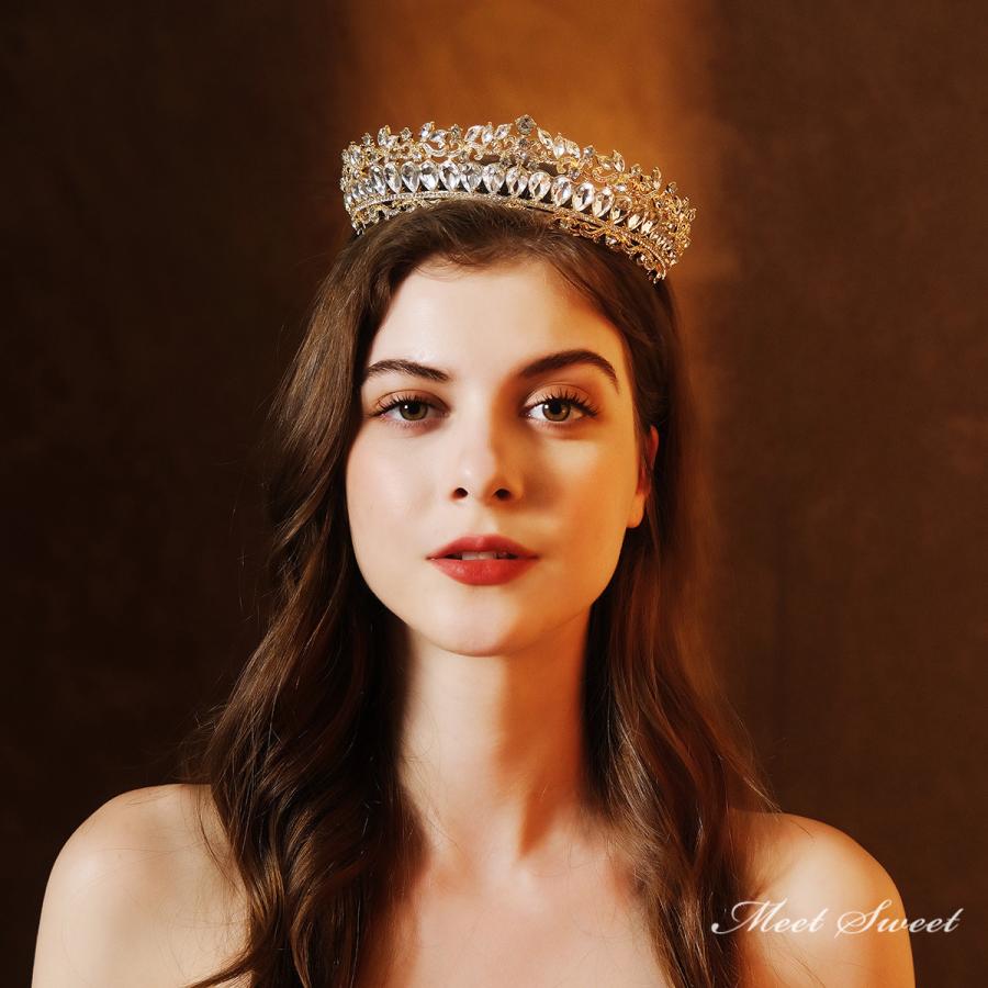 ウェディングヘッドドレス ティアラ プリンセス 結婚式 前撮り 二次会 発表会 演奏会 ブライダル パーティー 花嫁 レッド グリーン ブルー シルバー ゴールド - 画像 (4)