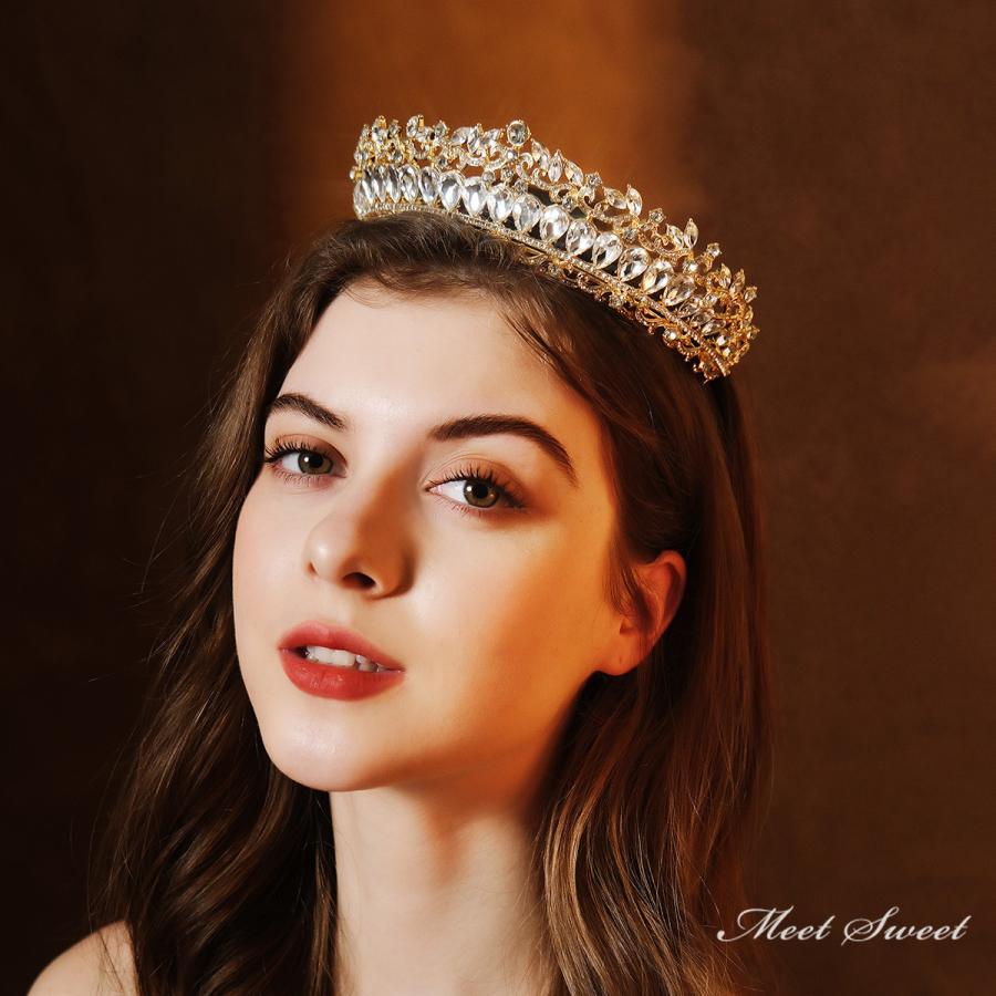 ウェディングヘッドドレス ティアラ プリンセス 結婚式 前撮り 二次会 発表会 演奏会 ブライダル パーティー 花嫁 レッド グリーン ブルー シルバー ゴールド - 画像 (5)