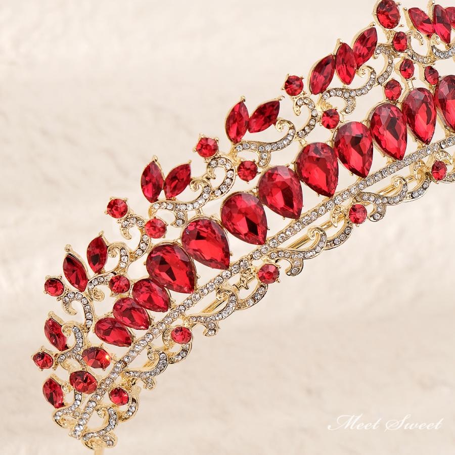 ウェディングヘッドドレス ティアラ プリンセス 結婚式 前撮り 二次会 発表会 演奏会 ブライダル パーティー 花嫁 レッド グリーン ブルー シルバー ゴールド - 画像 (7)