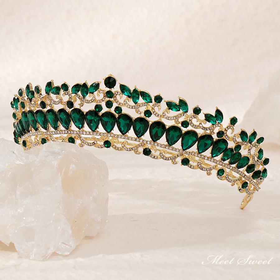 ウェディングヘッドドレス ティアラ プリンセス 結婚式 前撮り 二次会 発表会 演奏会 ブライダル パーティー 花嫁 レッド グリーン ブルー シルバー ゴールド - 画像 (9)