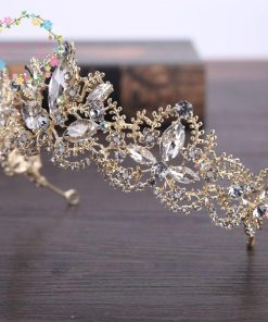 ティアラ ウエディング レディース 髪飾り 花嫁 結婚式 ヘッドドレス ブライダル パーティー 二次会 コスプレ ラインストーン 舞台用 ステージ ライトゴールド
