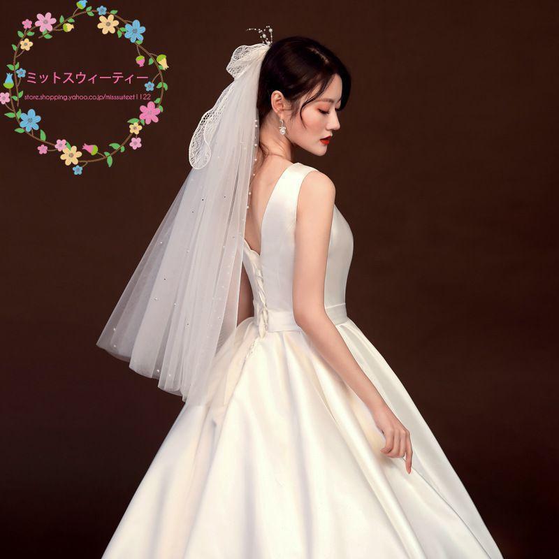 リボン ベール ウエディング ウェディング 腰丈 ミドル丈 チュール ウェディングベール ウエディングベール ブライダル 可愛い おしゃれ 大人 リゾート 前撮り - 画像 (4)