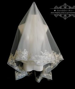 ウエディングベール オフホワイト シャンパン ウェディングベール ミディアムベール フェイスアップベール 花柄 ブライダル 結婚式 二次会 披露宴 花嫁 挙式