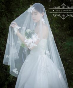 ウエディングベール ウェディングベール ロングベール レースモチーフ パール マリアベール ベールアップ ブライダル 結婚式 二次会 披露宴 花嫁 挙式 前撮り