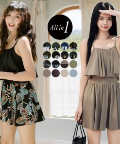 TeddyShop 水着 レディース ワンピース 大きいサイズ 体型カバー  20代 30代 40代 ママ水着 フレア オールインワン