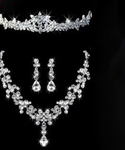 A23490 ウェディング 花嫁3点セット アクセサリー ティアラ+イヤリング+ネックレス