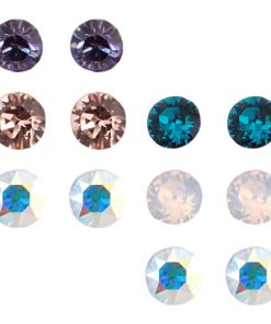 透明ポストピアス ノンアレルギー スタッド 豪華6点セット 小粒スワロフスキー 3ペア パープル×アプリコット ブルーグリーン×オーロラ レ 爆買