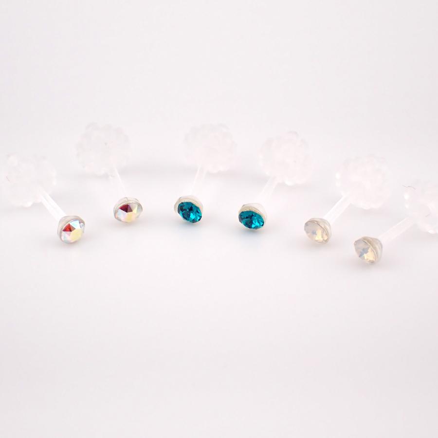 透明ポストピアス ノンアレルギー スタッド 豪華6点セット 小粒スワロフスキー 3ペア パープル×アプリコット ブルーグリーン×オーロラ レ 爆買 - 画像 (9)