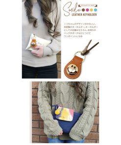 YBB1125 本革ドーム形状スマイルレザーキーホルダー, ゴールドスマイルチャームキーホルダー ニコちゃんバッグチャーム スマイルキーチャーム キーリング