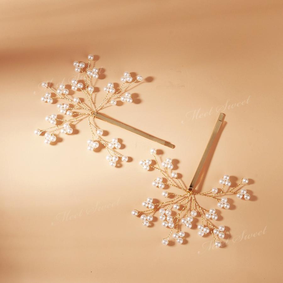 ヘッドドレス ヘアピン ビーズ 小枝 大人 二次会 発表会 結婚式 花嫁 前撮り 卒業式 和装 着物 浴衣 パーティー ウェディング ブライダル ヘッドピース - 画像 (3)