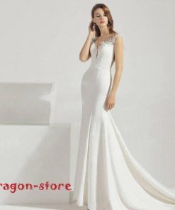 ウエディングドレス マーメイドドレス ロング丈 フォマール シンプル 結婚式 二次会 披露宴 花嫁 ドレス パーティー ボートネック二枚