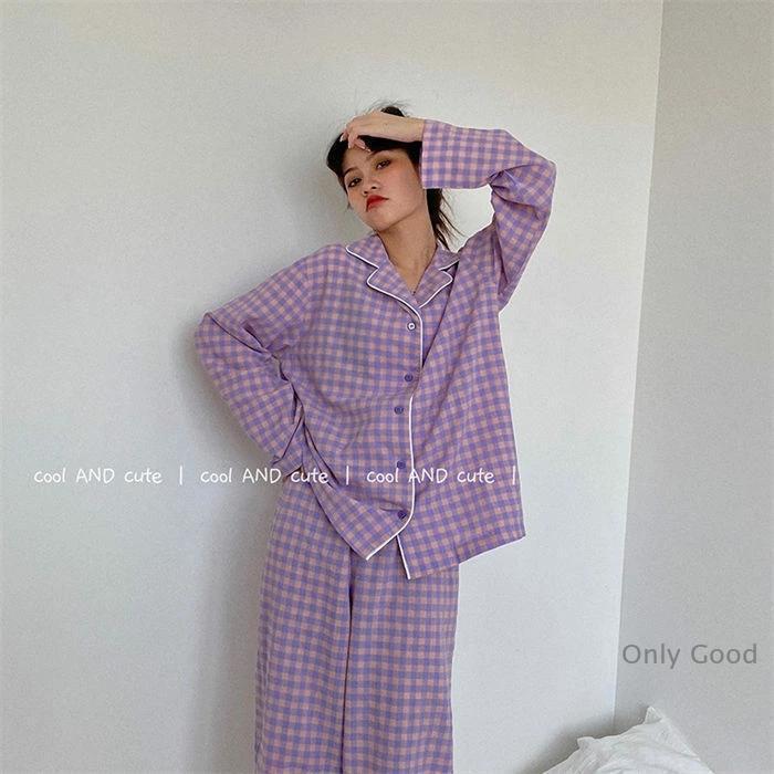 パジャマ 前開き 長袖 大きいサイズ レディース 可愛い チェック 入院 産後 おしゃれ 春 秋 長ズボン ルームウェア 上下セット シャツパジャマ 部屋着 - 画像 (9)