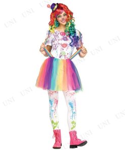 コスプレ 仮装 クレイジーカラー クラウン ティーンズサイズ S ハロウィン キッズ 子ども用 こども パーティーグッズ ピエロ服