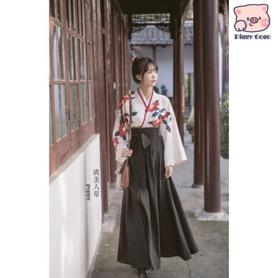 チャイナ服 チャイナ風 中華服 中国風 中華風 漢服 2点セット ひざ丈 ミモレ丈 スカート ドレス チャイナドレ コスチューム 仮装 レディー - 画像 (3)