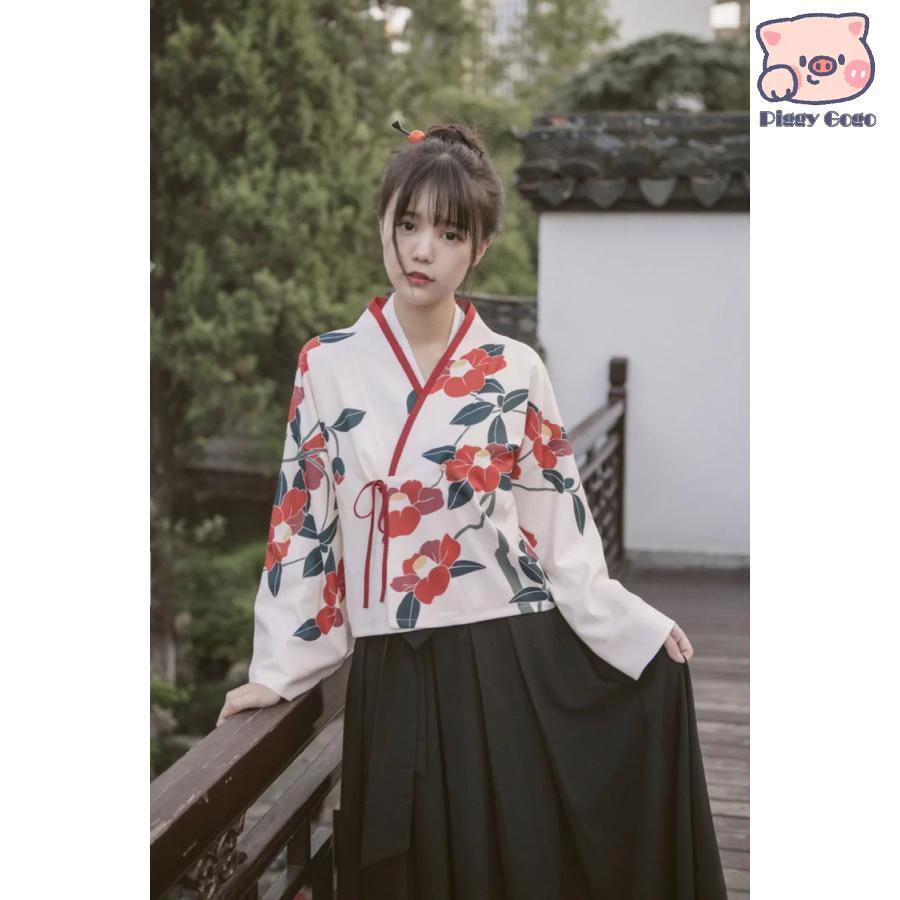 チャイナ服 チャイナ風 中華服 中国風 中華風 漢服 2点セット ひざ丈 ミモレ丈 スカート ドレス チャイナドレ コスチューム 仮装 レディー - 画像 (4)