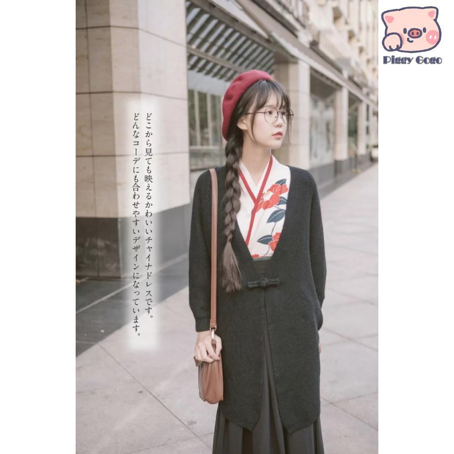 チャイナ服 チャイナ風 中華服 中国風 中華風 漢服 2点セット ひざ丈 ミモレ丈 スカート ドレス チャイナドレ コスチューム 仮装 レディー - 画像 (6)