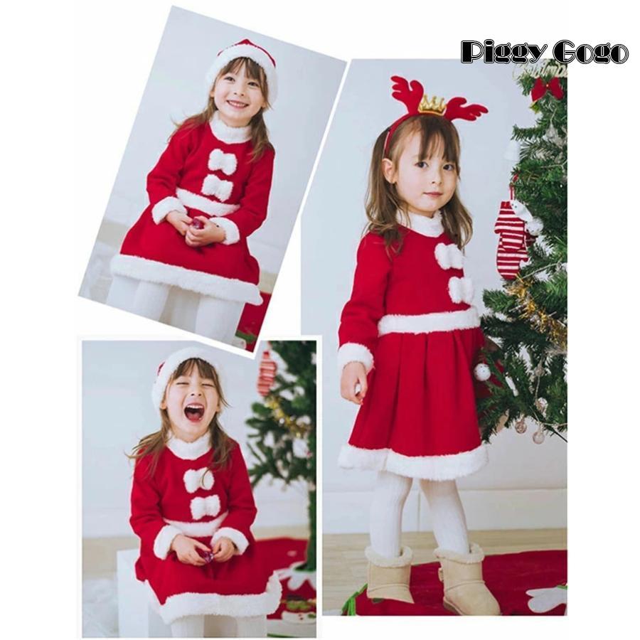 サンタ服 女の子 キッズ サンタ コスプレ サンタクロース クリスマス衣装 2点セット ワンピース フード付き コスチューム 仮装 演出服 子供服 可愛い - 画像 (2)