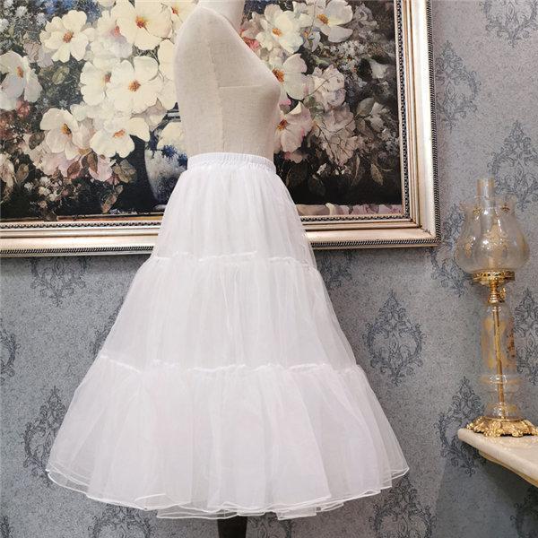 パニエレディーススカートロリータワイヤー無しゴスロリソフトチュールボリュームアップホワイトミディ丈チュールスカート - 画像 (3)