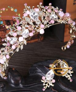 ティアラ ウエディング ブライダル パーティー ジュエリー アクセサリー 2点 ウェディング小物 結婚式 花嫁 二次会 披露宴 発表会 演奏会 ピンク