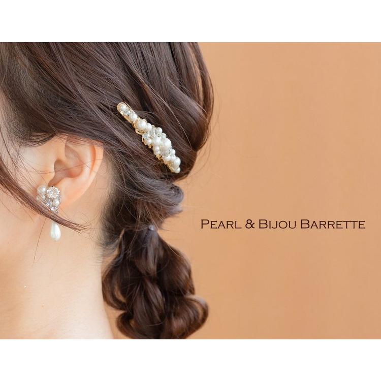 PLIQUA 結婚式 ヘアアクセサリー 人気 お呼ばれ バレッタ おしゃれ 日本製 7-25100 パール&ビジューバレッタ(小)
