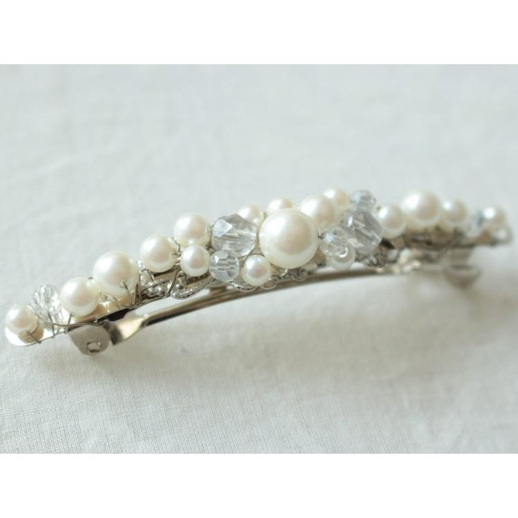 PLIQUA 結婚式 ヘアアクセサリー 人気 お呼ばれ バレッタ おしゃれ 日本製 7-25100 パール&ビジューバレッタ(小) - 画像 (4)