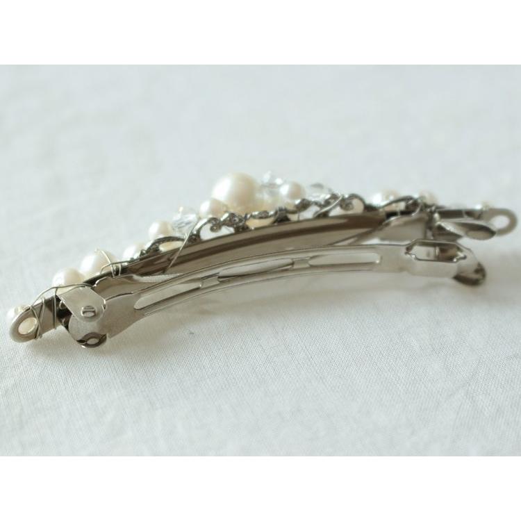 PLIQUA 結婚式 ヘアアクセサリー 人気 お呼ばれ バレッタ おしゃれ 日本製 7-25100 パール&ビジューバレッタ(小) - 画像 (5)