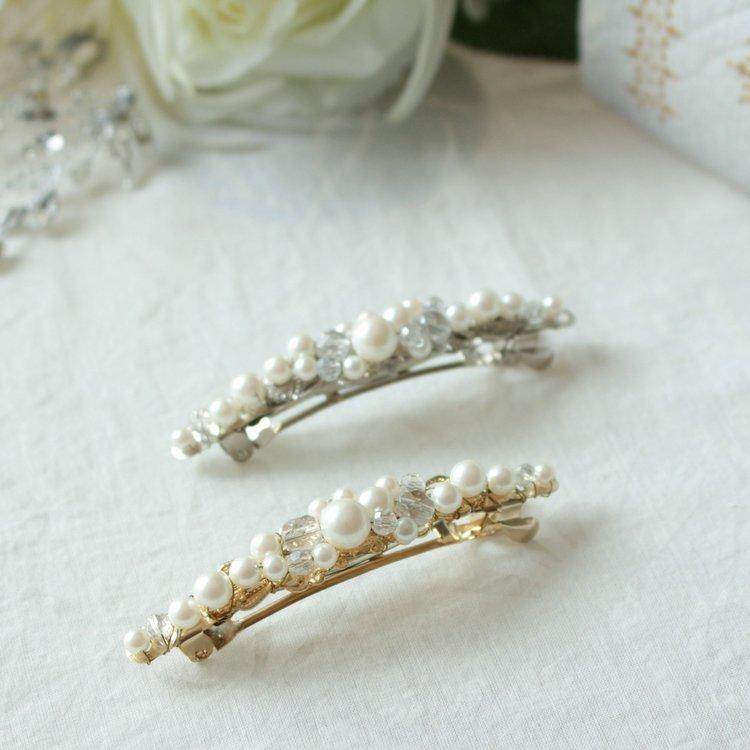 PLIQUA 結婚式 ヘアアクセサリー 人気 お呼ばれ バレッタ おしゃれ 日本製 7-25100 パール&ビジューバレッタ(小) - 画像 (6)