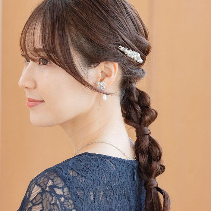 PLIQUA 結婚式 ヘアアクセサリー 人気 お呼ばれ バレッタ おしゃれ 日本製 7-25100 パール&ビジューバレッタ(小) - 画像 (7)