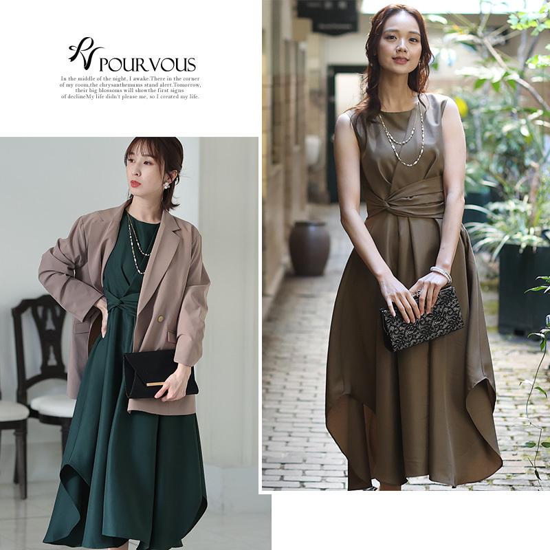 PourVous パーティードレス ミモレ丈 結婚式 ワンピース ドレス フォーマルドレス フォーマル お呼ばれ 服 服装 親族 大きいサイズ 大人 上品 顔合わせ 20代 30代 40代 - 画像 (2)