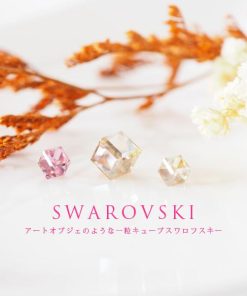 貼るピアス スワロフスキー イヤリング 痛くない 40代 キューブ ライトローズ