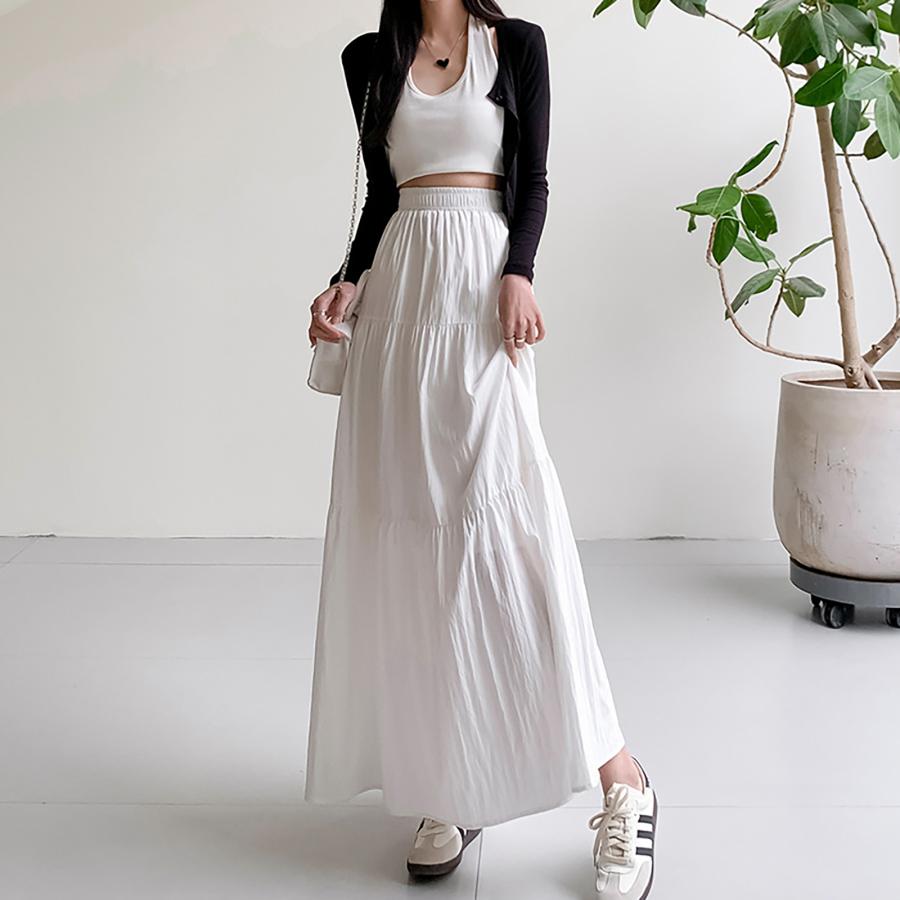 Village H&T ティアードカート レディース ティアードロングスカート 春 夏 フレアスカート ハイウエスト ロング丈 カジュアル おしゃれ 通勤 体型カバー きれいめ - 画像 (9)