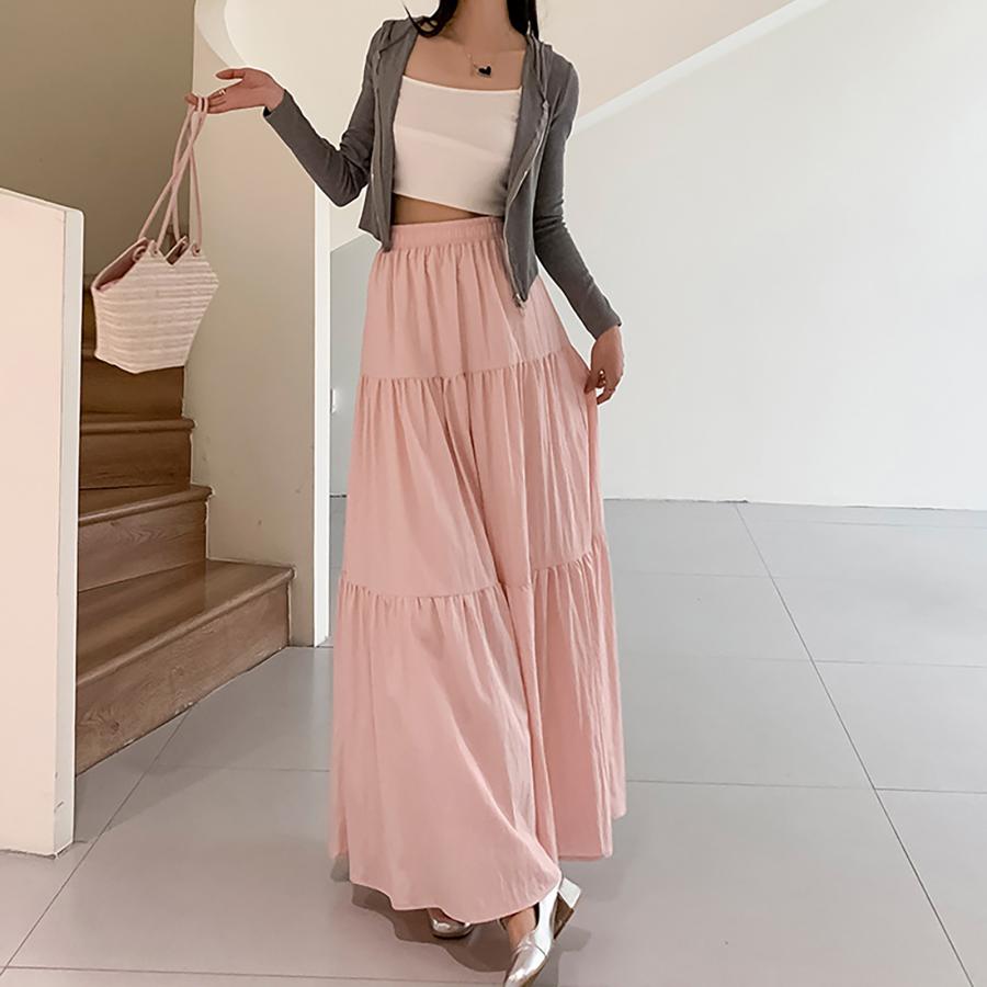 Village H&T ティアードカート レディース ティアードロングスカート 春 夏 フレアスカート ハイウエスト ロング丈 カジュアル おしゃれ 通勤 体型カバー きれいめ - 画像 (4)