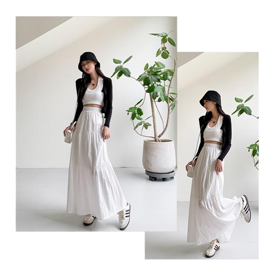 Village H&T ティアードカート レディース ティアードロングスカート 春 夏 フレアスカート ハイウエスト ロング丈 カジュアル おしゃれ 通勤 体型カバー きれいめ - 画像 (8)