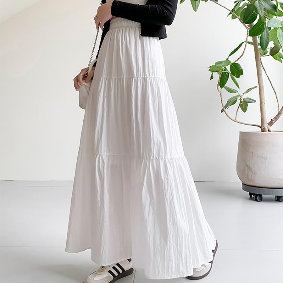 Village H&T ティアードカート レディース ティアードロングスカート 春 夏 フレアスカート ハイウエスト ロング丈 カジュアル おしゃれ 通勤 体型カバー きれいめ - 画像 (2)