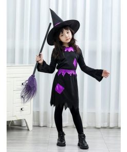 My First 黒 ハロウィン 魔女 クール コスプレ キッズ 変装 3点セット かわいい Halloween ハロウィン仮装 仮装 女の子 衣装 子供  なりきり ワンピース ハット ガー