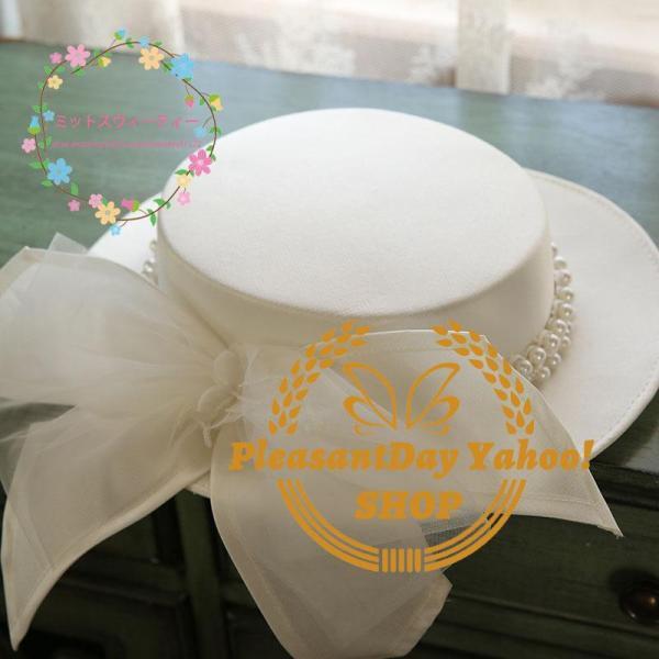 姫系 ウェディングハット ブライダル 結婚式 ヘッドドレス 花嫁 二次会 フォーマル 髪飾り パーティー イベント リボン パール 帽子 ウエディングハット