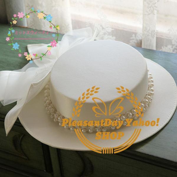 姫系 ウェディングハット ブライダル 結婚式 ヘッドドレス 花嫁 二次会 フォーマル 髪飾り パーティー イベント リボン パール 帽子 ウエディングハット - 画像 (3)
