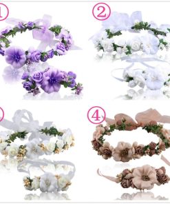 ウェディング花冠【ヘッドドレス】花冠・腕輪２点セット　ティアラ 花輪 リゾート 造花 髪飾り 新婚旅行 花嫁 二次会/結婚式/フェス