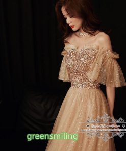 カラードレス カクテルドレス ロングドレス パーティードレス 発表会 演奏会 ステージドレス イブニングドレス 大人 ゴールド オフショルダー 袖付き