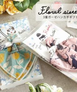 1000円 プチギフト 女性向け かわいい Floral sisters 3重ガーゼハンカチギフト Daisy×赤青りんご(PCFS-R903)