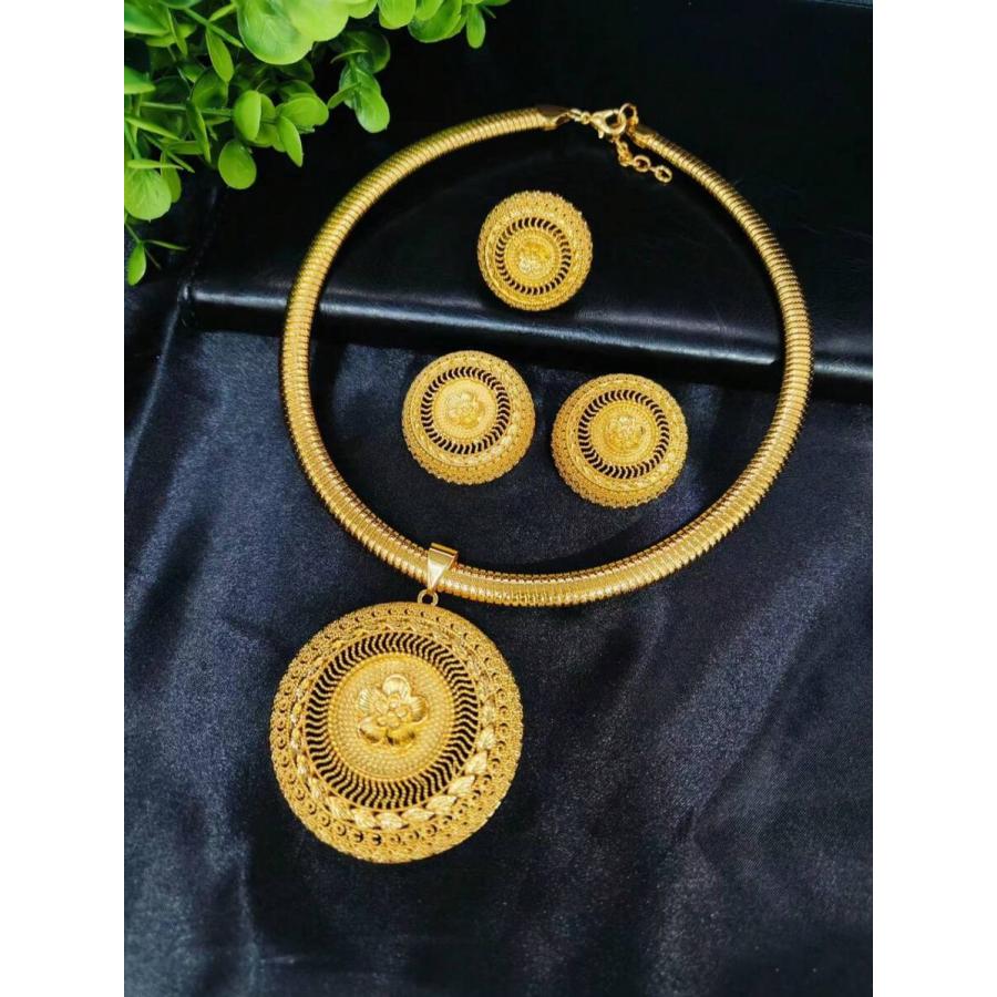 ジュエリー レディース セット 3点セット ゴールドメッキジュエリー:ネックレス、ピアス、リング - 女性に人気、ヨーロッパ、中東