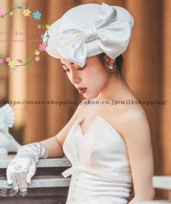 ウェディングハット パーティーハット シルクリボン ホワイト ブラック 花嫁 ブライダル ハット 結婚式 ヘッドドレス 二次会 髪飾り ウエディング 帽子 発表会