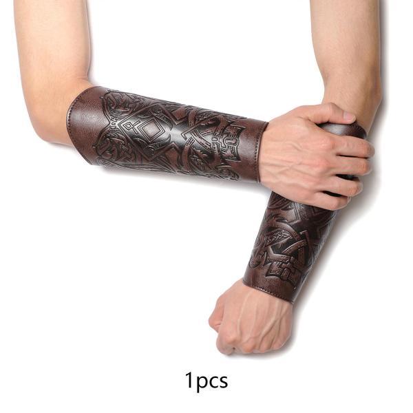 中世のブレスレット 大人用 PUレザー ガントレット リストバンド コスプレアクセサリー コーヒー色 1個 - 画像 (2)