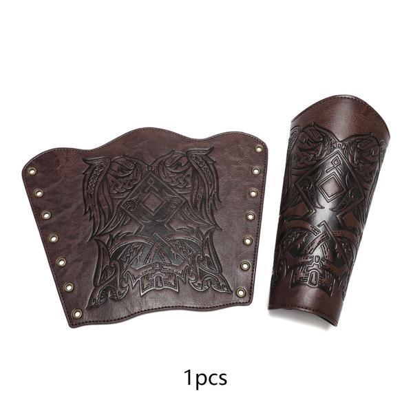 中世のブレスレット 大人用 PUレザー ガントレット リストバンド コスプレアクセサリー コーヒー色 1個 - 画像 (3)